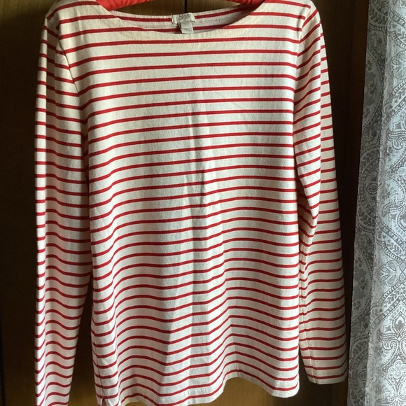 EUC J.Crew Red & White Striped Boatneck Top, 100% Cotton - Picture 3 of 6